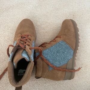 Brown and Gray Sorel Evie Suede Boots